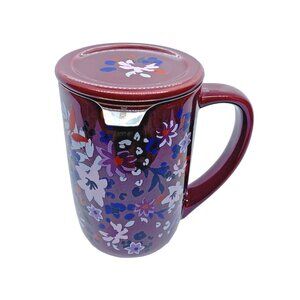 David's Tea Nordic Mug Maroon Red Flowers NOS Retired